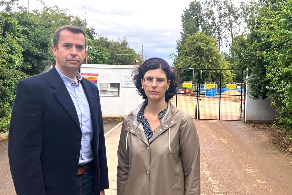 Calum Miller MP and Layla Moran MP outside the Campsfield House works. (Image: Contributed)