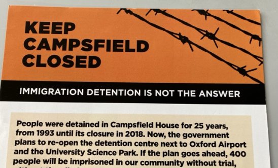 Image of top of a Keep Campsfield Closed leaflet