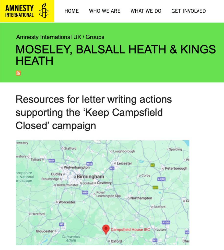 Amnesty International UK (Moseley, Balsall Heath & Kings Heath group) blog screenshot