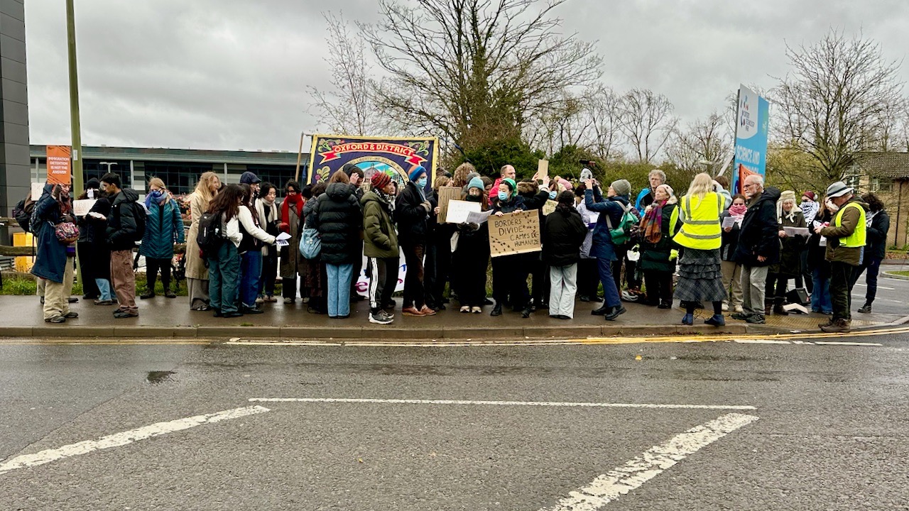 Large number of protesters outside Campsfield House
