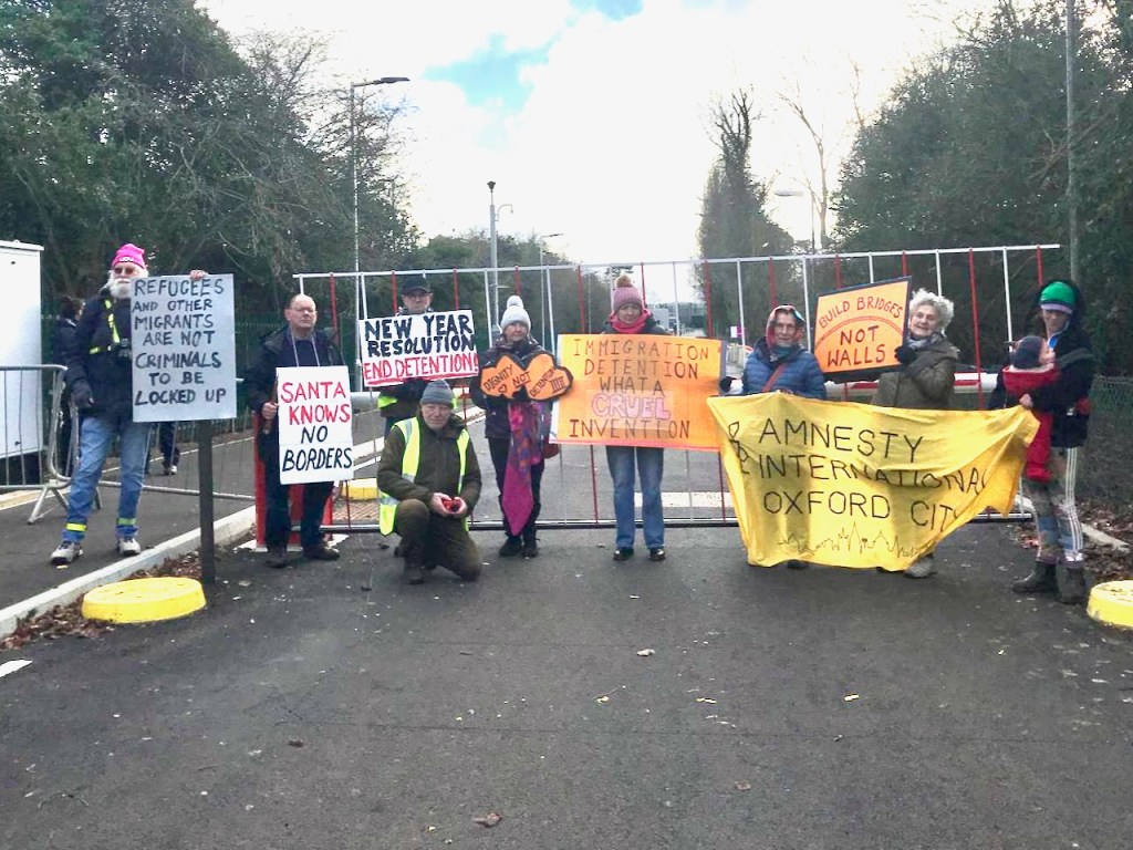 At the barrier preventing people getting near Campsfield House during the demonstration outside Campsfield on 27 December 2025