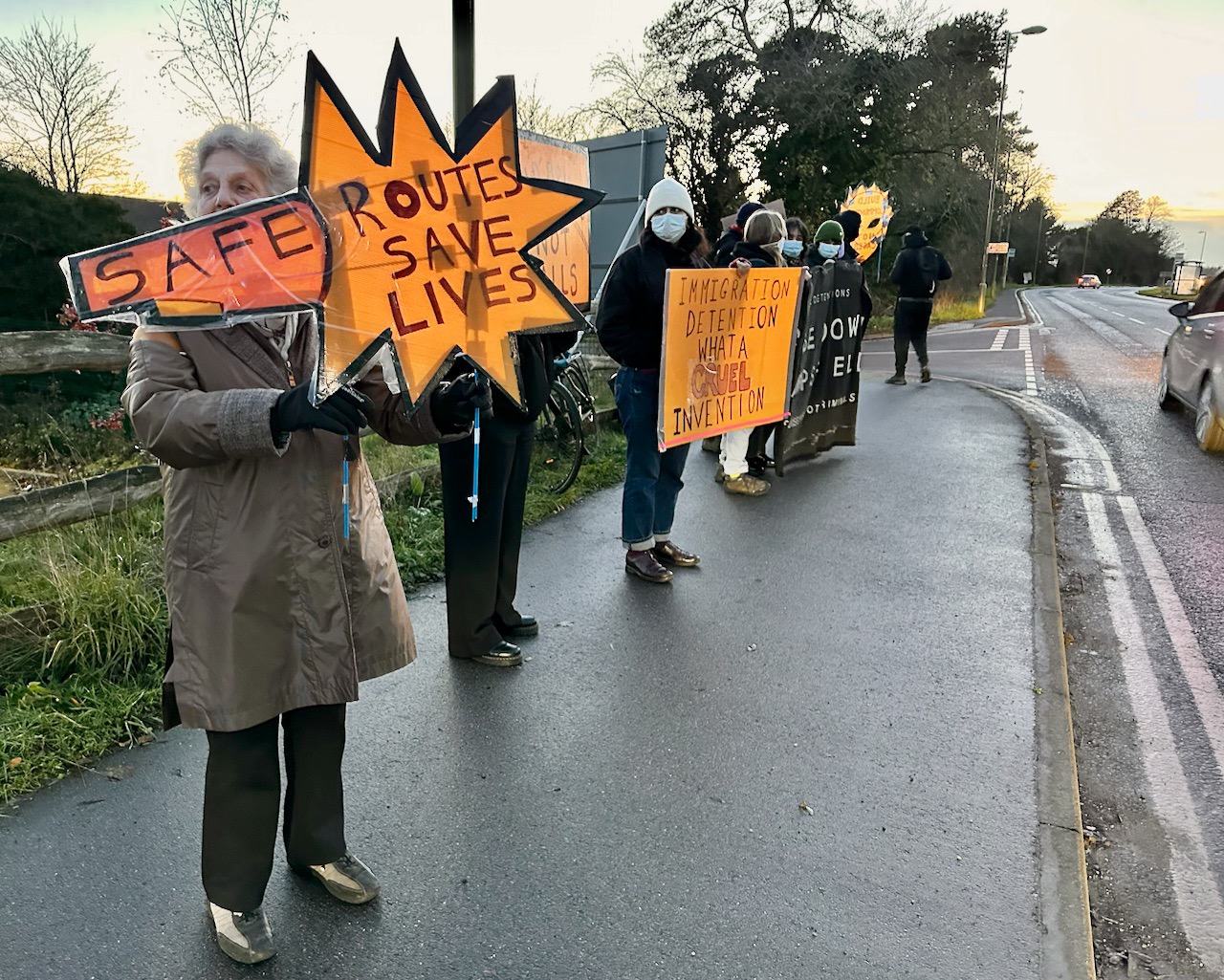 Coalition to Close Campsfield supporters protest its re-opening on site at 4pm on 3 December