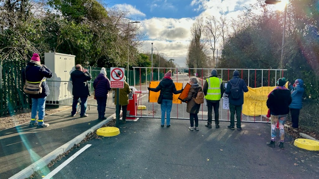 At the barrier preventing people getting near Campsfield House during the demonstration outside Campsfield on 27 December 2025